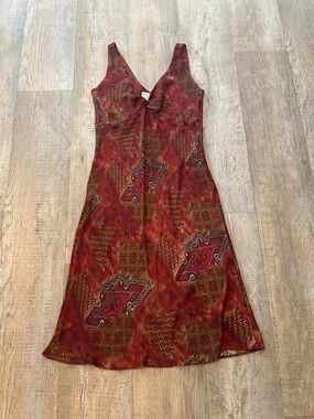 Vintage Red Sleeveless Midi Slip Dress with Tie Front 90s Y2K Retro